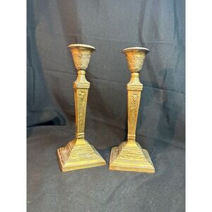 Vintage TIC Italian Brass Candlestick Holders Ornate Neoclassical Pair 9 Inch